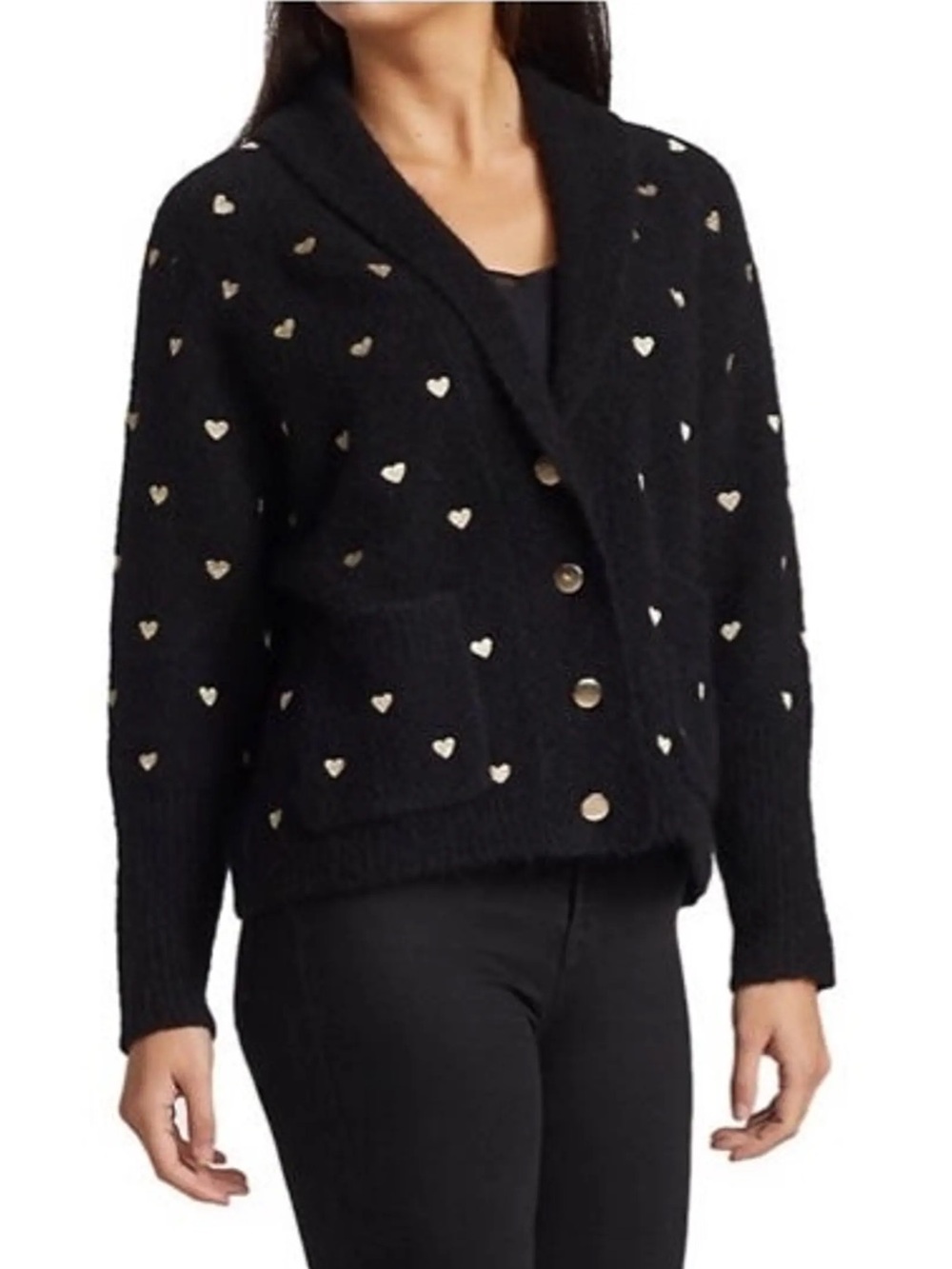Generation Love black cardigan sweater with a metallic heart print size XS